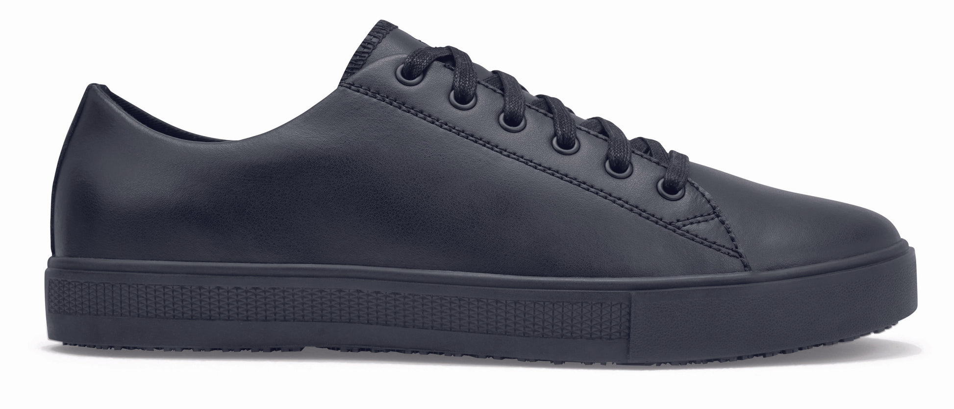 The Old School Low-Rider from Shoes For Crews is an slip-resistant lace-up shoe designed to provide comfort throughout the day, seen from the right.