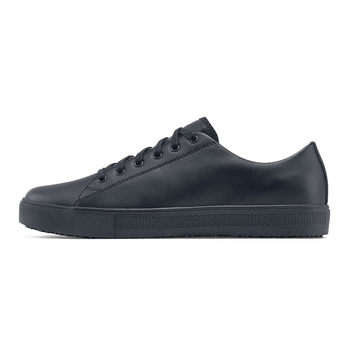The Old School Low-Rider from Shoes For Crews is an slip-resistant lace-up shoe designed to provide comfort throughout the day, seen from the left.