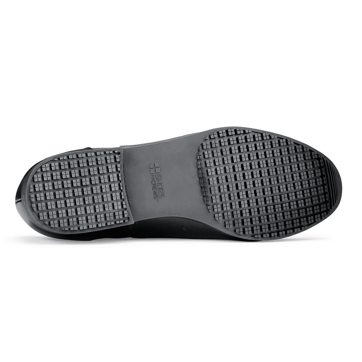 The Kora from Shoes For Crews are slip-resistant dress shoes, seen from below.