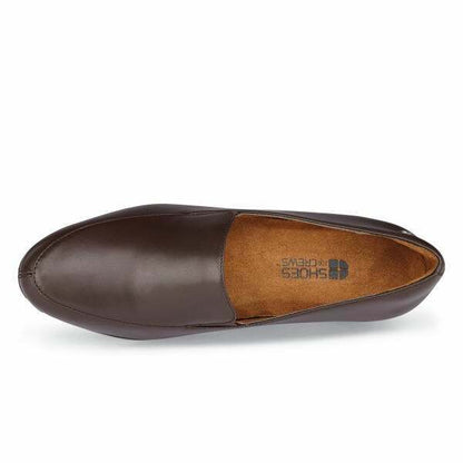 The Envy III Brown from Shoes For Crews is a slip-resistant shoe made with a durable, water-resistant leather upper, seen from above.