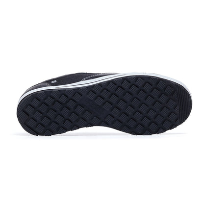 The Fergus Denim from Shoes For Crews is an slip-resistant safety shoe with a waterproof leather upper and a nanocomposite toe cap (200 joules), seen from below.