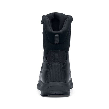 Darver from Shoes For Crews are safety boots with a superior slip-resistant outsole and materials resistant to water- and blood-borne pathogens,  seen from the back.