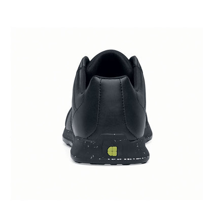 The Freestyle II Eco from Shoes For Crews are slip-resistant, lightweight shoes made from sustainable materials, seen from the back.