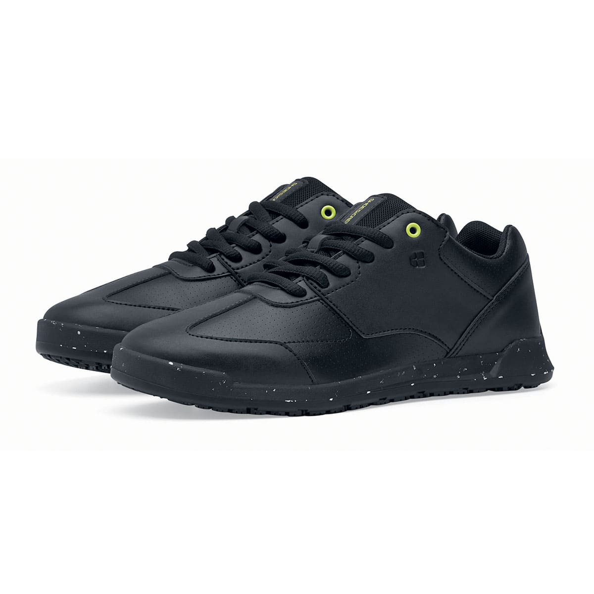 The Freestyle II Eco from Shoes For Crews are slip-resistant, lightweight shoes made from sustainable materials, pair seen in profile on the left.