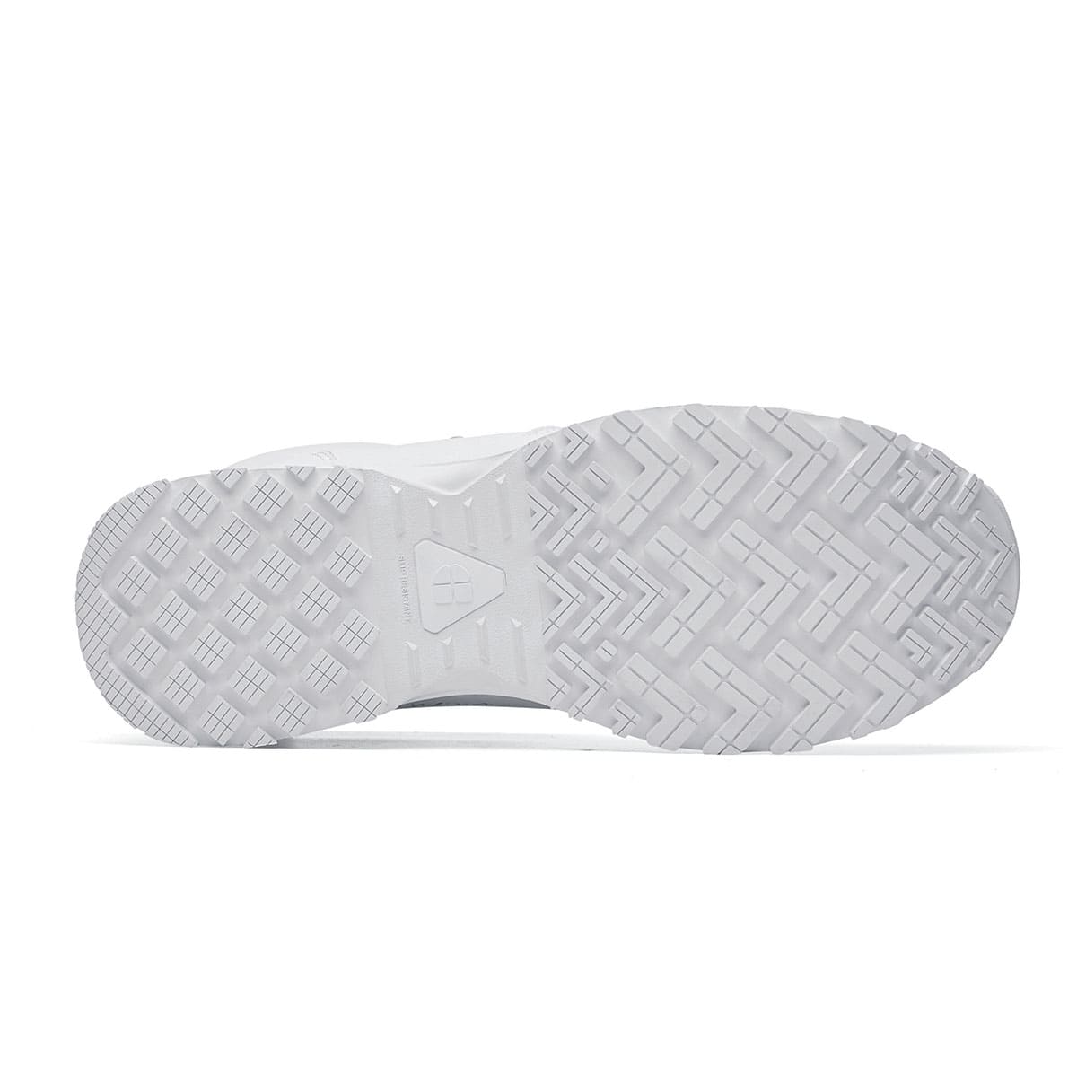 The Inny from Shoes For Crews is a safety shoe with a slip-resistant, clog-resistant upper sole and our advanced TripGuard technology, seen from below.