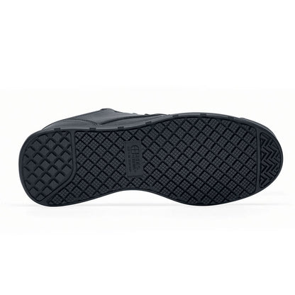The Liberty Eco from Shoes For Crews are sustainable, slip-resistant trainers that provide comfort and safety throughout the day, seen from below.