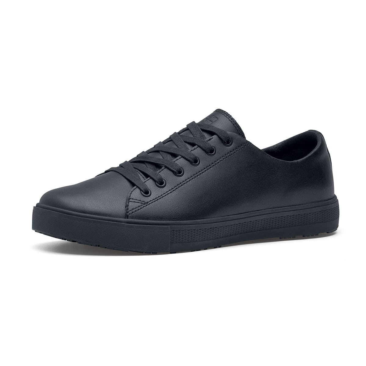 The Old School Low-Rider Black Gladiator Outsole from Shoes For Crews is a slip resistant lace-up shoe designed to provide comfort throughout the day, seen from the left profile.