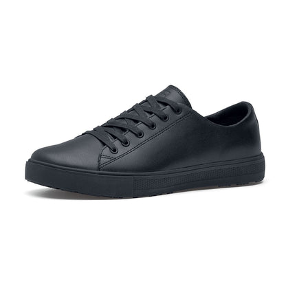 The Old School Low-Rider Black Gladiator Outsole from Shoes For Crews is a slip resistant lace-up shoe designed to provide comfort throughout the day, seen from the left profile.