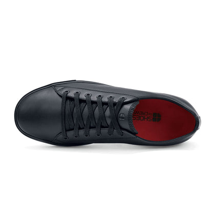 The Old School Low-Rider Black Gladiator Outsole from Shoes For Crews is a slip resistant lace-up shoe designed to provide comfort throughout the day, seen from above.