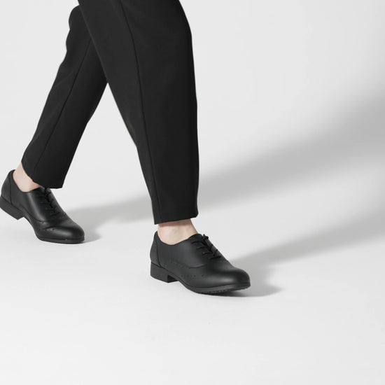 The Kora from Shoes For Crews are slip-resistant dress shoes, product video.